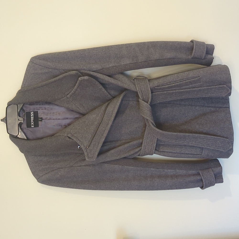 Asymmetric zip gray peacoat